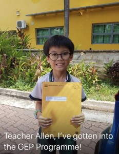 Xavier Wong got into the GEP Programme. ( Previously from Maris Stella Primary School)